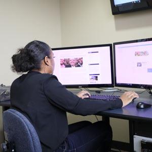 A student working in our Digital Media lab at Hilbert College