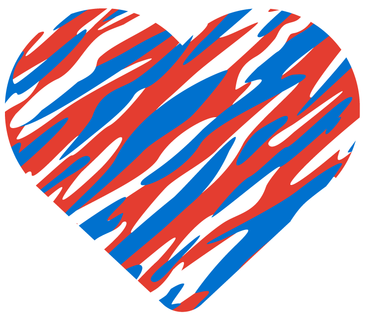 Heart graphic with red, white and blue colors. 