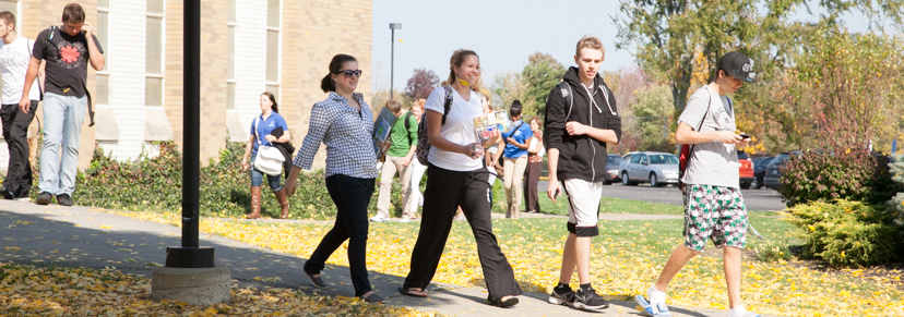 Hilbert students leaving Bogel Hall