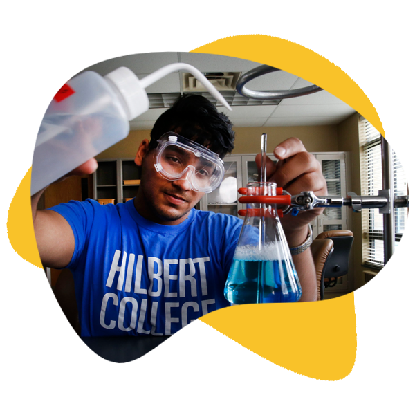 A Hilbert biology student pouring into a flask