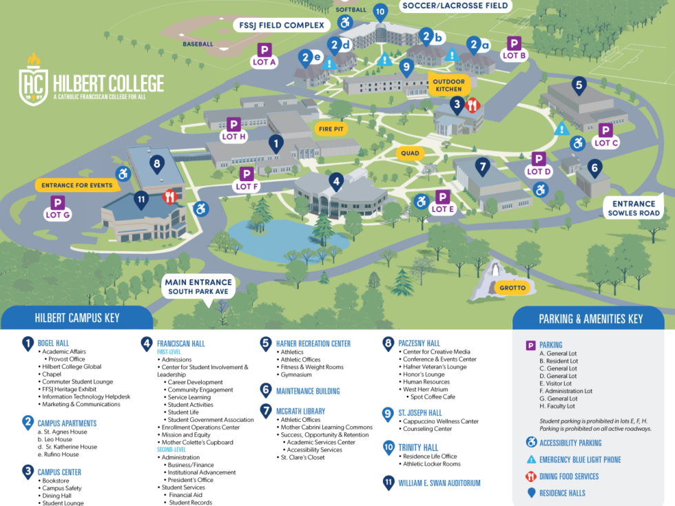 A campus map of Hilbert College.