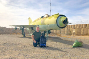 Our Hilbert professor Jon Sullivan, posing next to an old Russian aircraft.