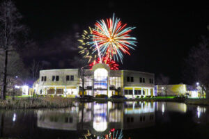 Fireworks over Fran Hall at Hilbert College