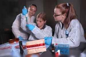 Students working on identifying evidence in one of our Hilbert labs.