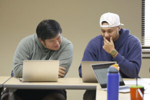 Two Hilbert students talking about the class material.