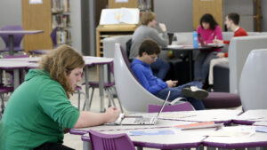 Hilbert students in the library.