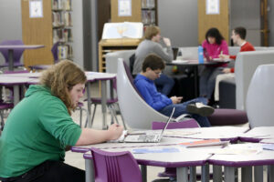 Hilbert students in the library.