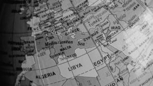A photo of a black and white globe