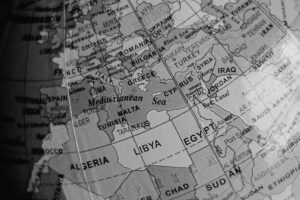A photo of a black and white globe