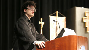 A student speaker at Hilbert's Baccalaureate Mass.