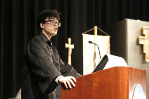 A student speaker at Hilbert's Baccalaureate Mass.