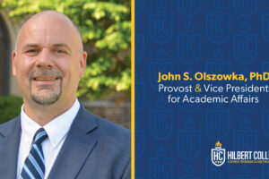 A graphic announcing John S. Olszowka, PhD as Provost and Vice President of Academic Affairs.