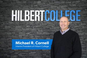 A graphic with Interim President Michael Cornell.